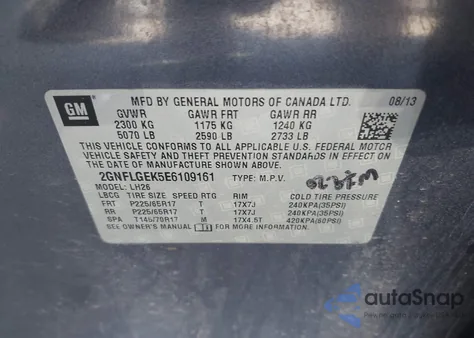 2014 Chevrolet Equinox 2Lt z USA, uszkodzony, nr VIN 2GNFLGEK5E6109161